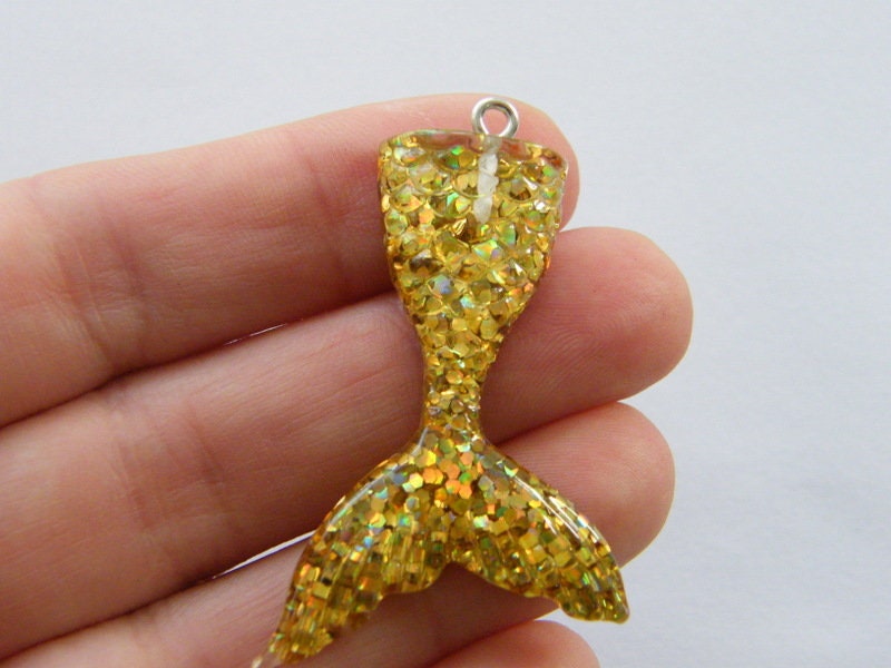 4 Gold mermaid tail  charms resin SC286