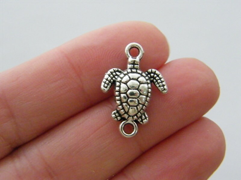 8 Turtle connector charms  antique silver tone FF438