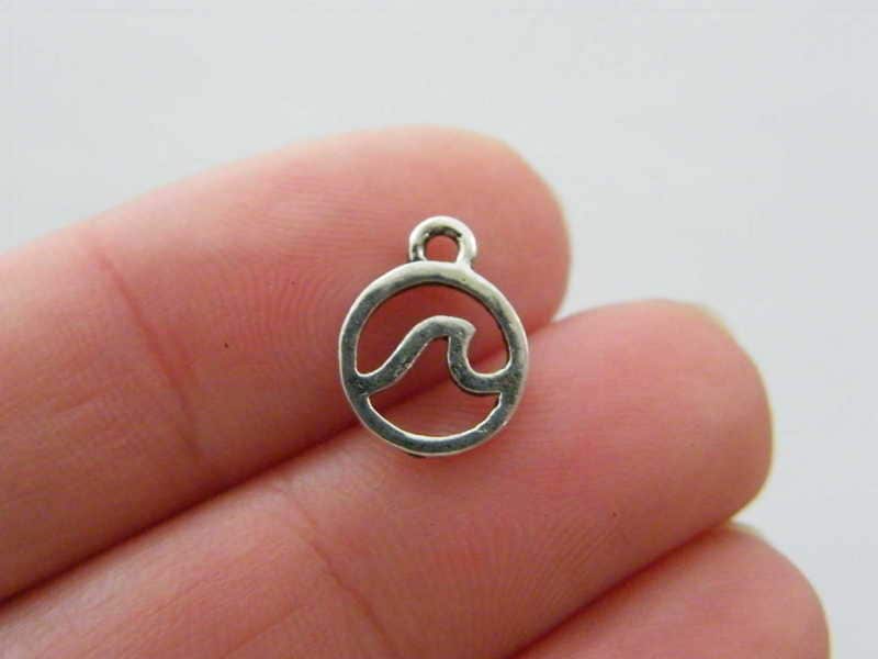 12 Wave charms  antique silver tone FF550