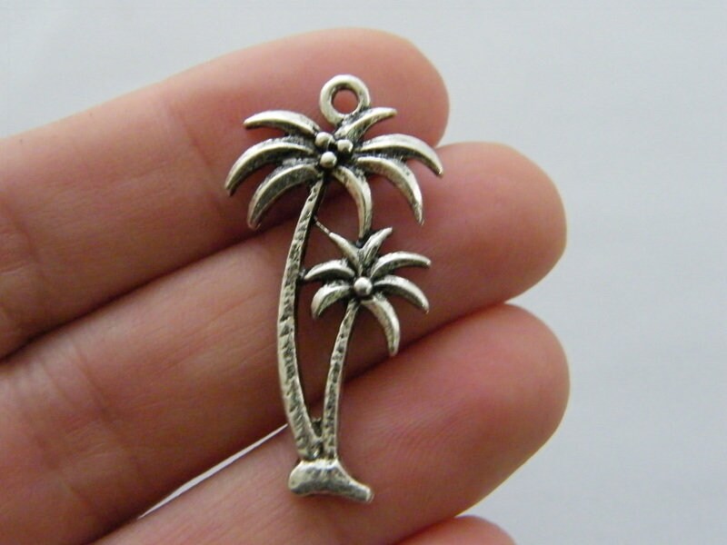 BULK 20 Palm tree charms antique silver tone T144