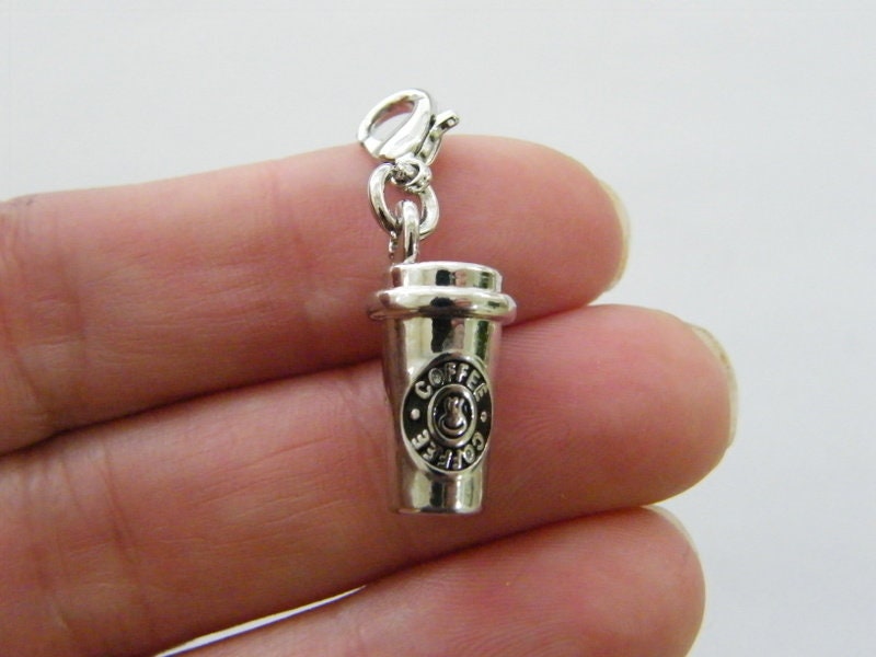 1 Coffee cup charm lobster clasp silver tone FD151