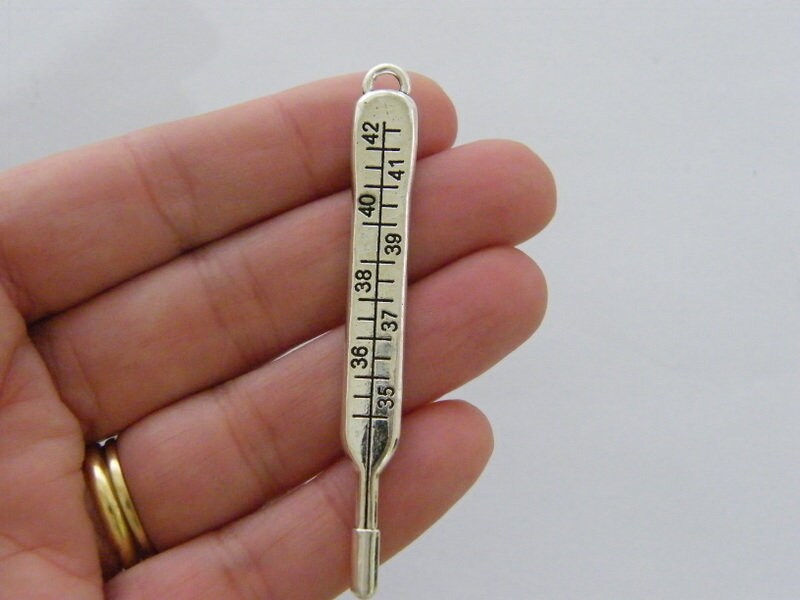 6 Thermometer charms antique silver tone MD134