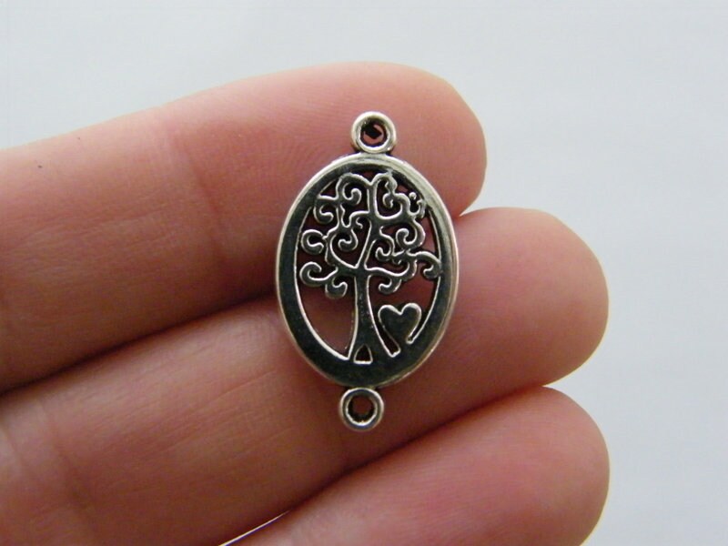 12 Tree connector charms antique silver tone T145