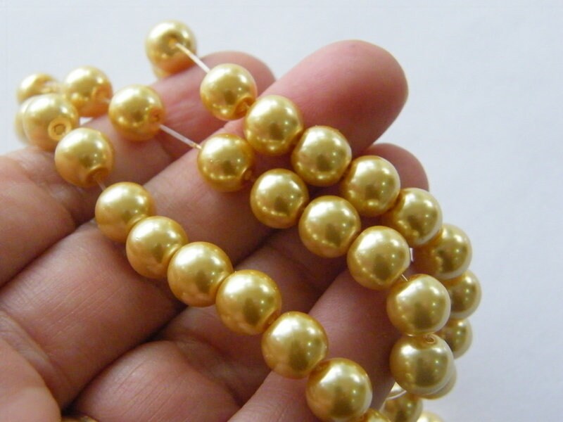 105  Yellow imitation pearl  glass beads 8mm B33 - SALE 50% OFF