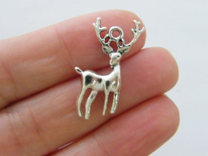 4 Deer buck charms antique silver tone A1055
