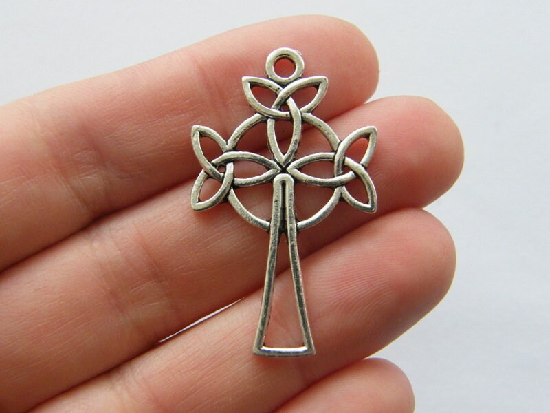 4 Celtic knot cross charms antique silver tone C15