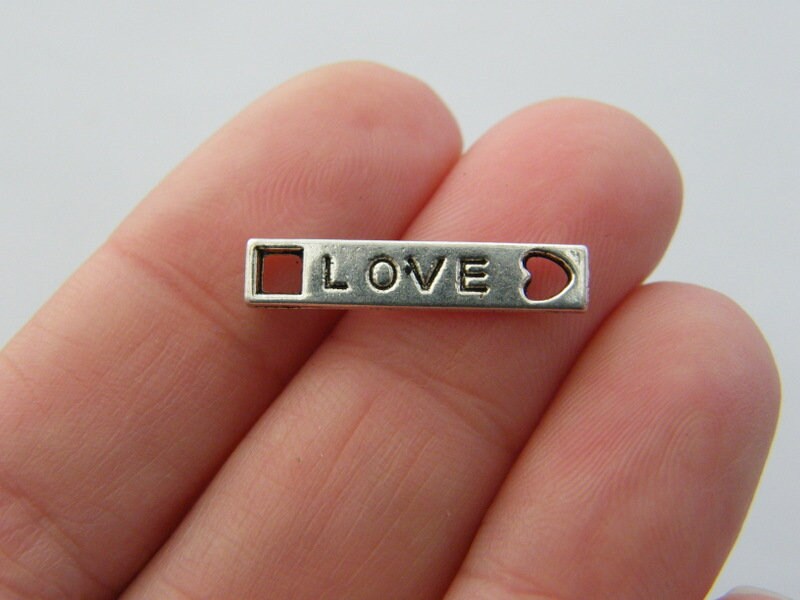10 Love connector charms antique silver tone M544