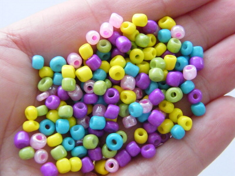 400 Easter  yellow green purple pink blue glass seed beads SB29