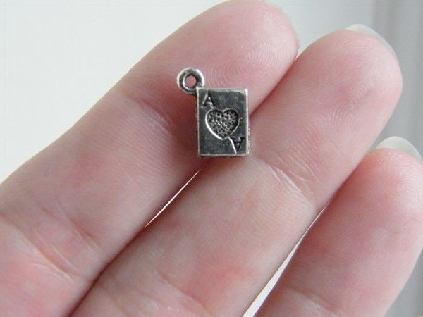 BULK 50 Ace of hearts card charms antique silver tone P281 - SALE 50% OFF