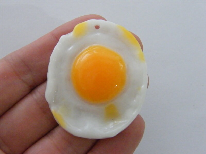 BULK 10 Fried egg pendants charms white yellow resin FD399