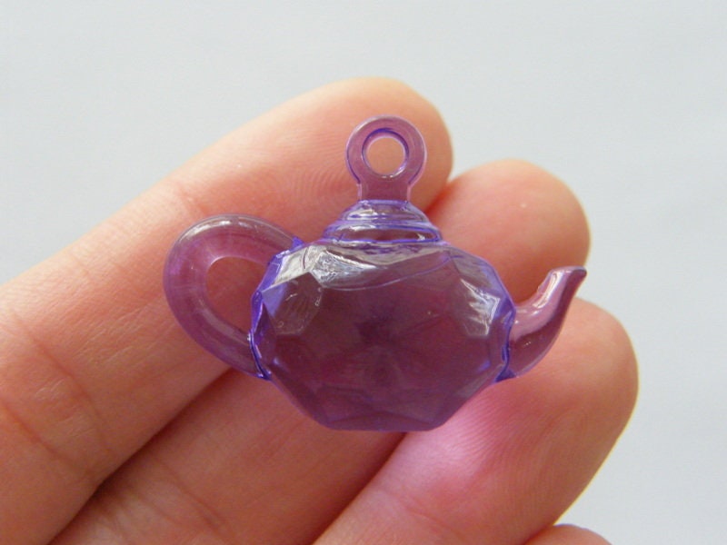 8 Purple teapot transparent acrylic charms FD417