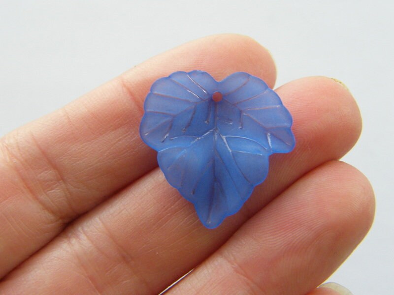 50 Dark blue frosted acrylic leaf charms L 5