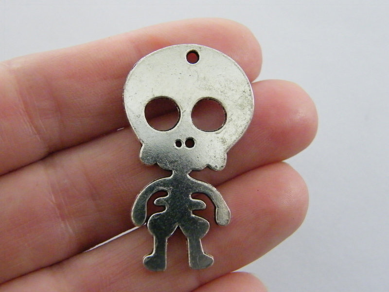 2 Skeleton man pendant antique silver tone HC296