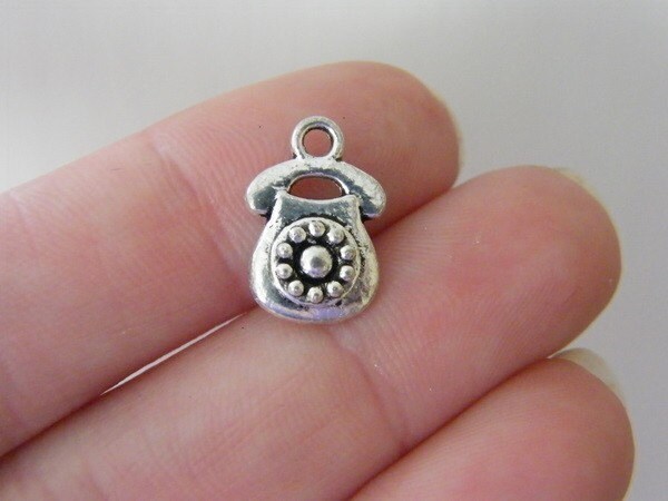 10 Telephone charms antique silver tone P721