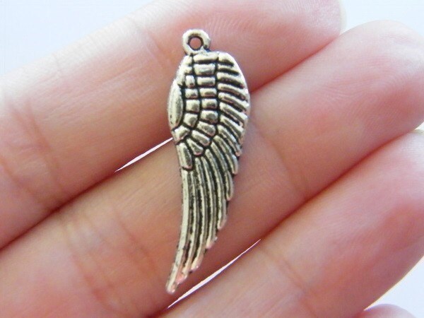 BULK 50 Angel wing  charms antique silver tone AW1