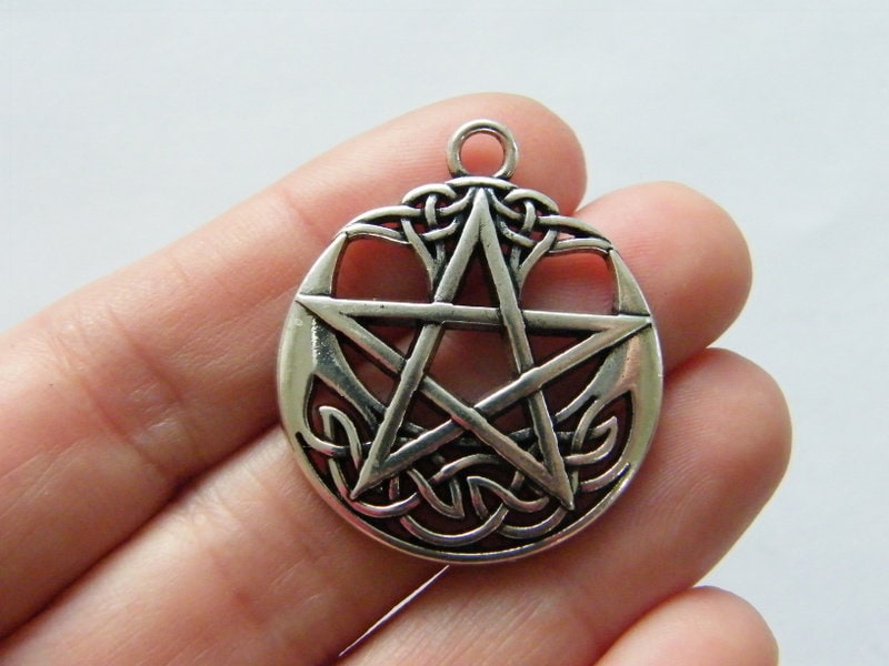 2 Pentagram Celtic knot charm antique silver tone R7