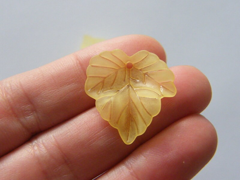 50 Yellow frosted acrylic leaf charms L203