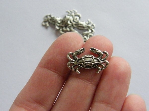 10 Crab charms or connectors antique silver tone FF96