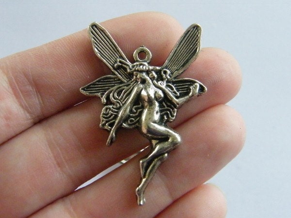 BULK 20 Fairy pendants antique silver tone FB17