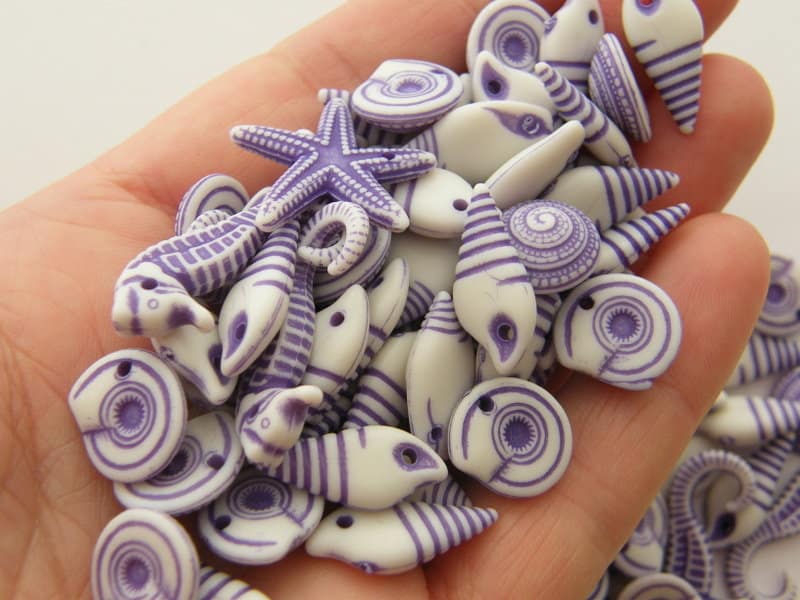 50 Purple random sea themed acrylic charms