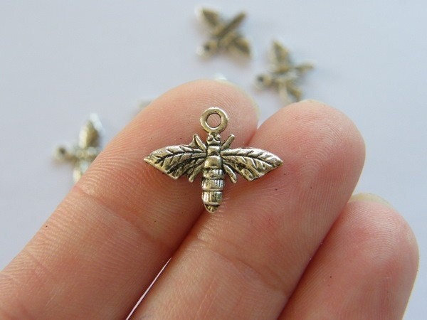 14 Bee charms antique silver tone A317