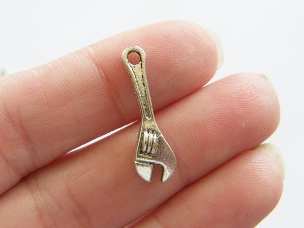 12 Wrench tool charms antique silver tone P599