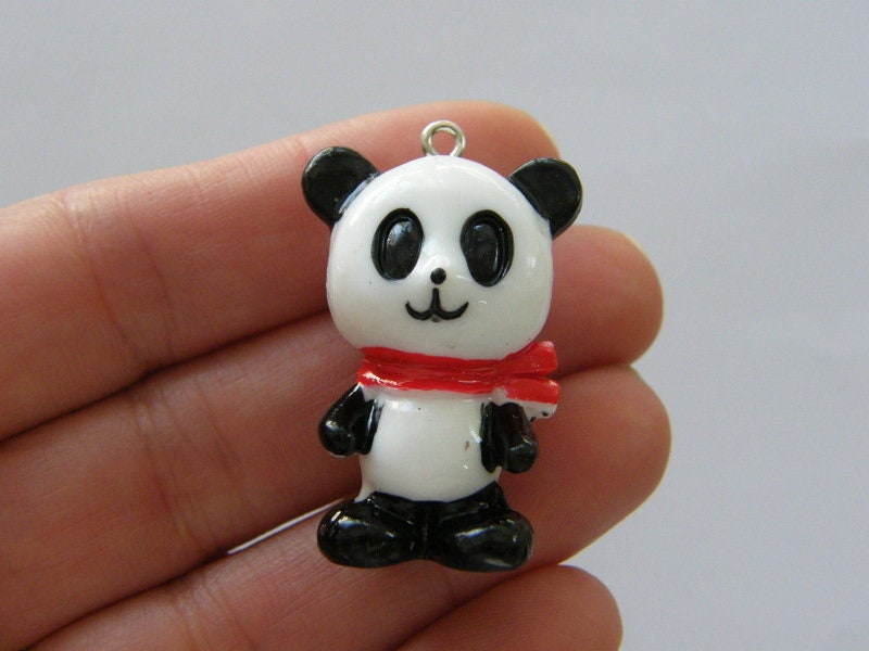 4 Panda bear pendants resin A1095 - SALE 50% OFF