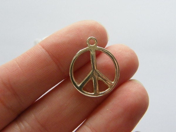 10 Peace sign charms antique silver tone P10