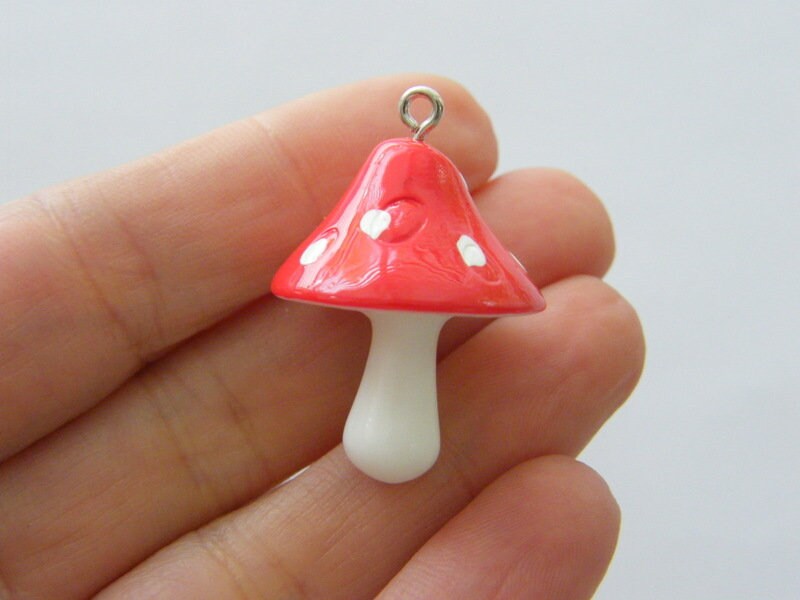 2 Mushroom red and white charms resin L287