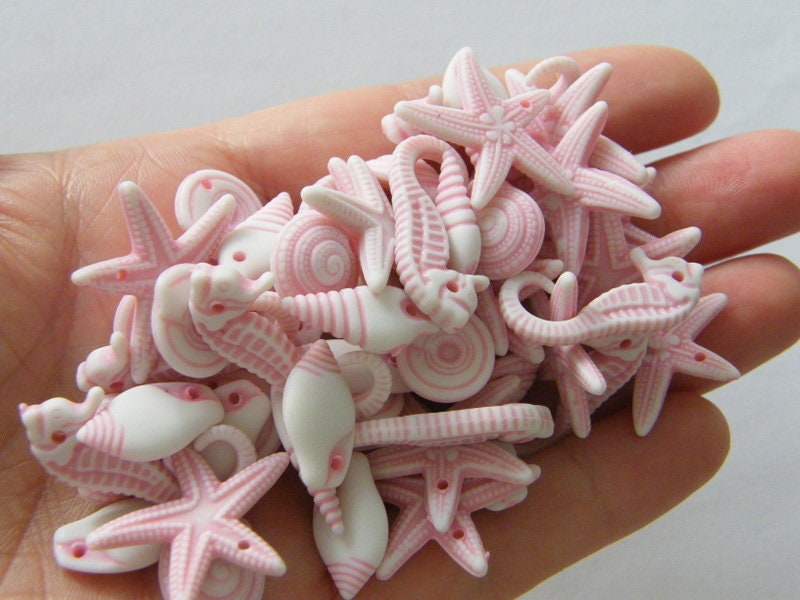 50 Pink random sea themed acrylic charms