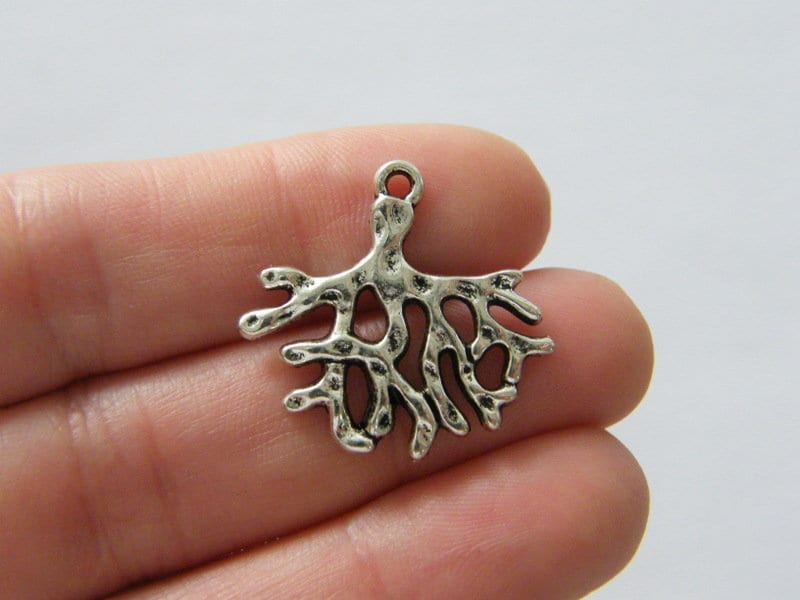 6 Coral charms antique silver tone FF669