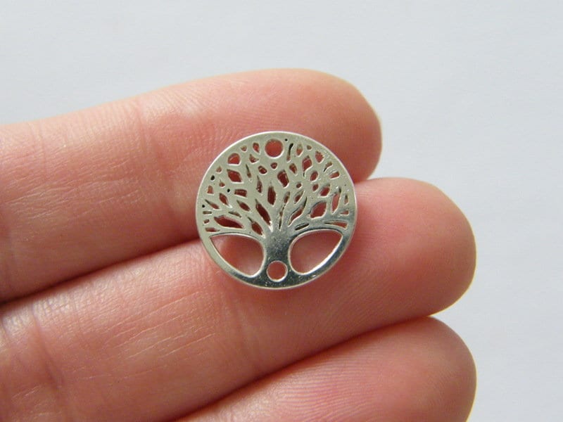 12 Tree connector charms silver tone T9
