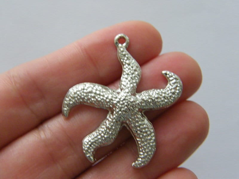 6 Starfish pendants silver tone FF510