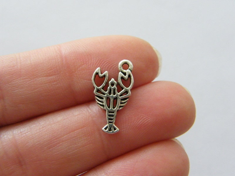 10 Lobster charms antique silver tone FF532