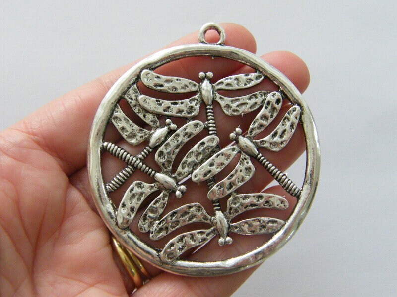 1 Dragonfly pendant antique silver tone BFM2