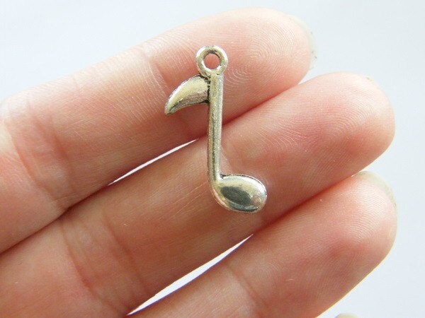10 Music note charms antique silver tone MN5