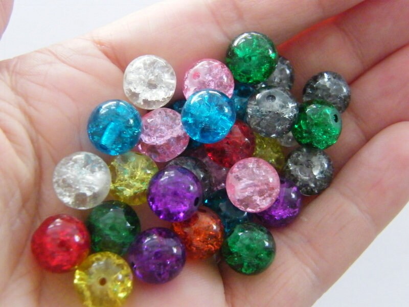 200 Mixed crackle 10mm glass beads B172