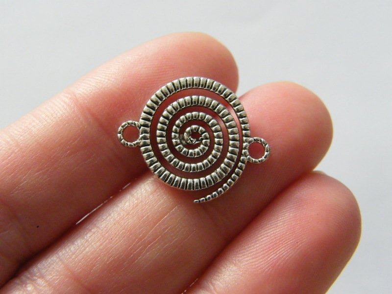6 Spiral pattern connector charms antique silver tone M139