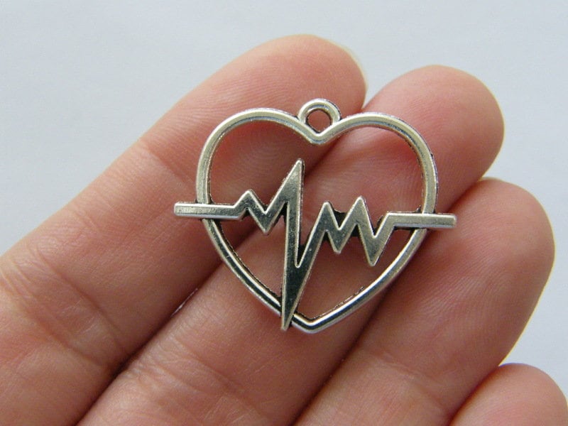 10 Heart rate beat heart charms silver tone MD23