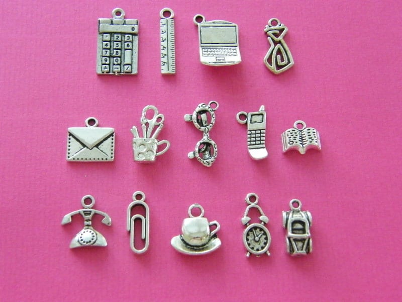 The Office Collection - 14 different antique silver tone charms