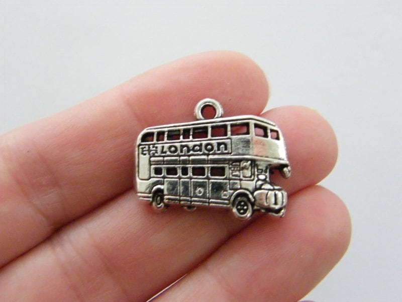 6 London bus charms antique silver tone WT17