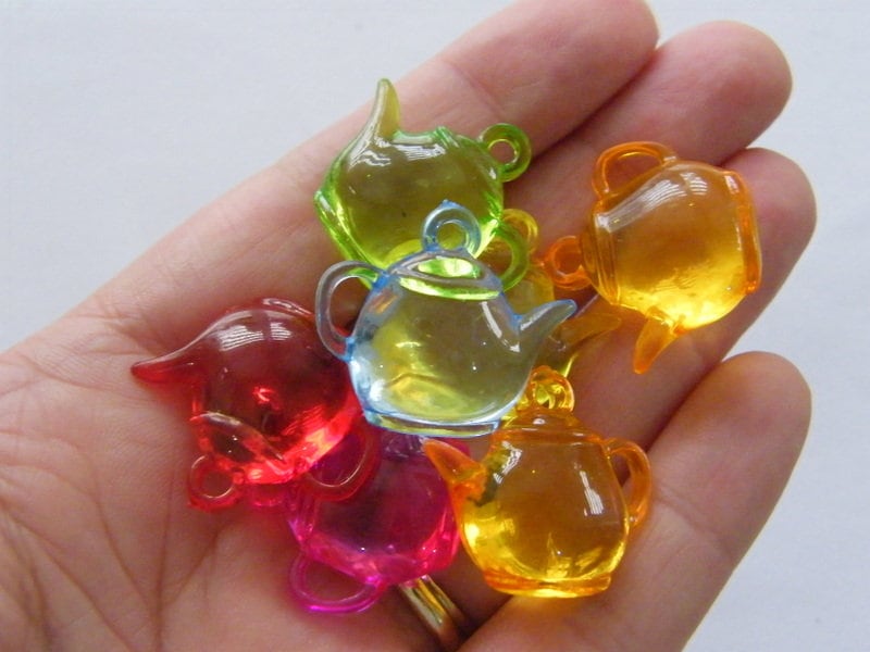 10 Teapot charms random mixed acrylic FD76