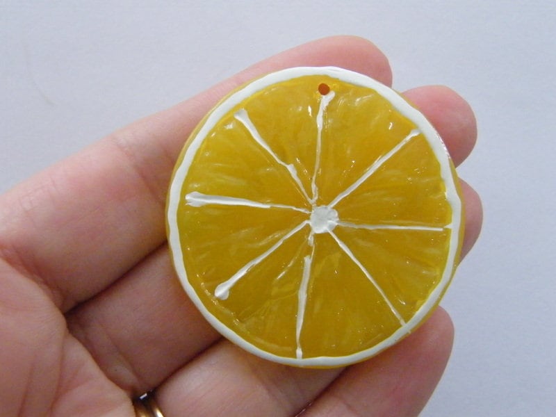 2 Lemon slice pendants charms resin FD170