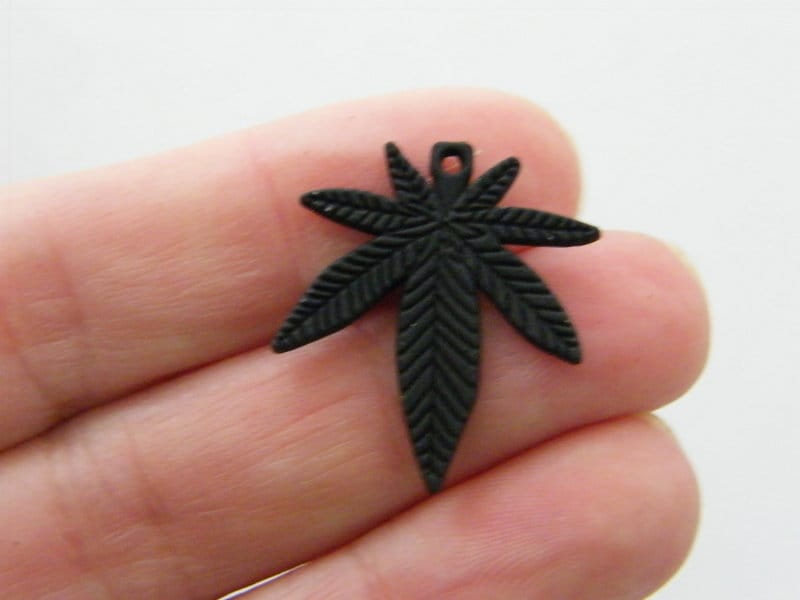 BULK 20 Marijuana weed leaf charms black tone L63