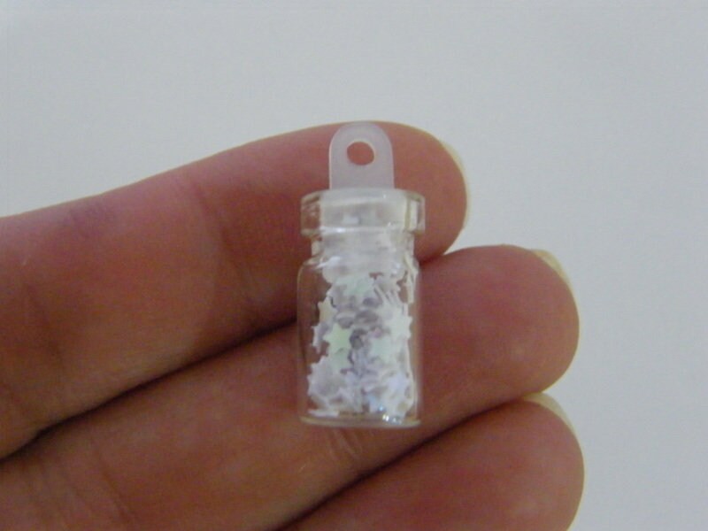 10 Mini glass white star bottles with lid pendants M405 -  CHRISTMAS