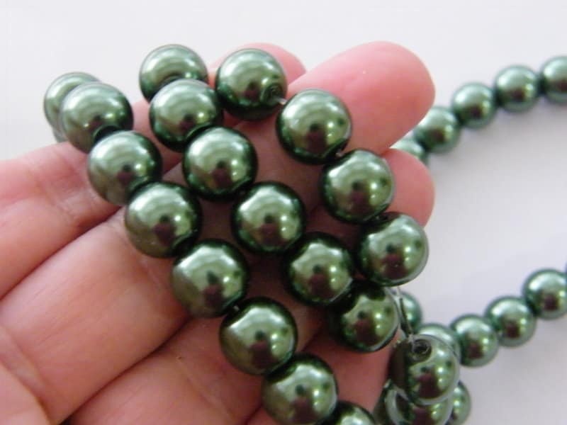 88 Green imitation pearl  glass beads 10mm B180  - SALE 50% OFF