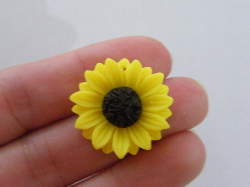 BULK 30 Sunflower flower pendants yellow and brown tone F119