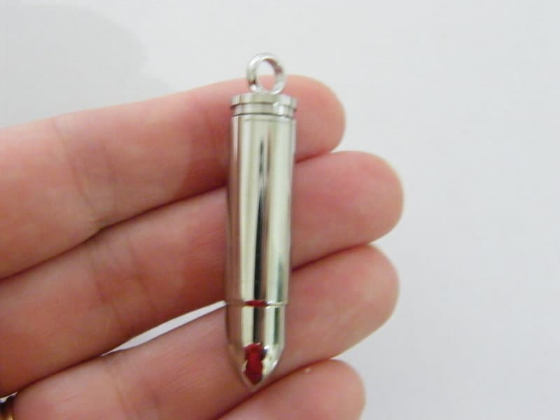 1 Bullet pendant antique silver tone stainless steel  G16