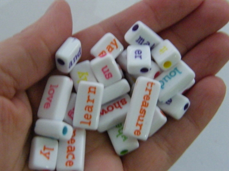 50 Word beads white random acrylic
