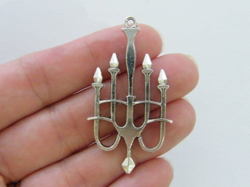 2 Candelabra chandelier pendants antique silver tone P391